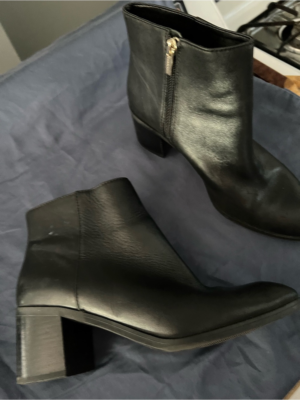 Steve Madden Women's Black Leather Ankle Booties with Block Heel